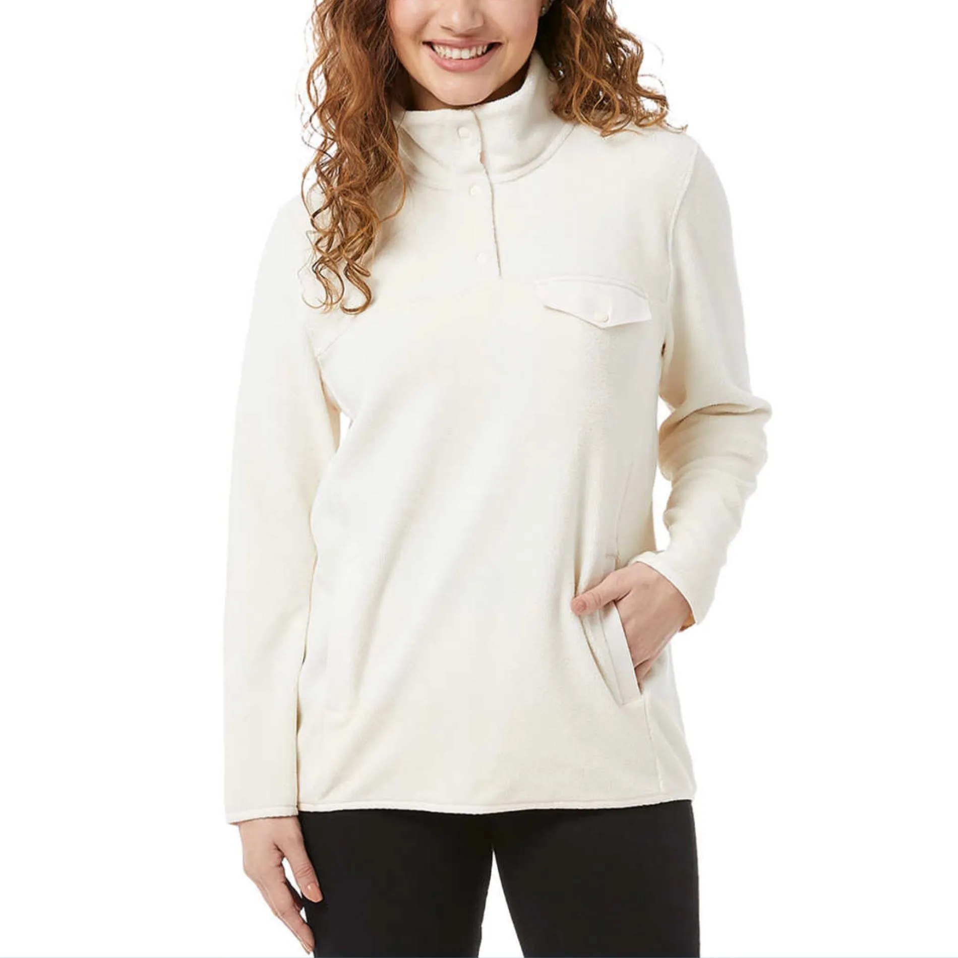 32 Degrees Women's Soft Fleece Button Snap Sweatshirt Pullover Top