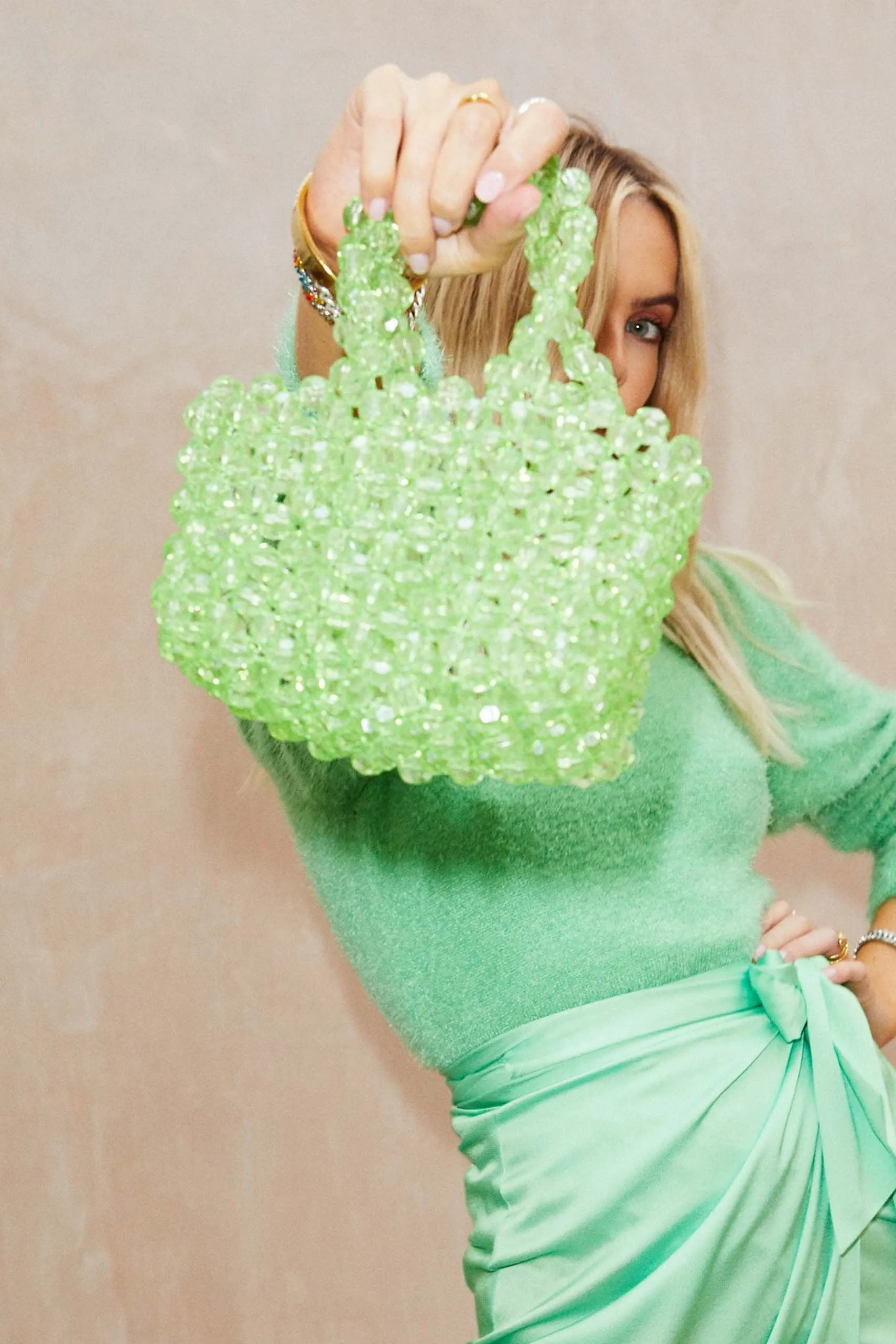 Acid Green Beaded Bag