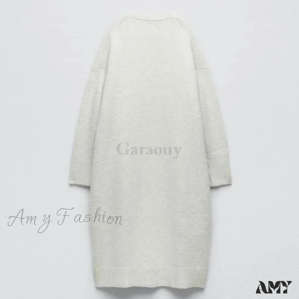 Amy Fashion - V Neck Knit Long Cardigan Coat Female Soft Sweaters