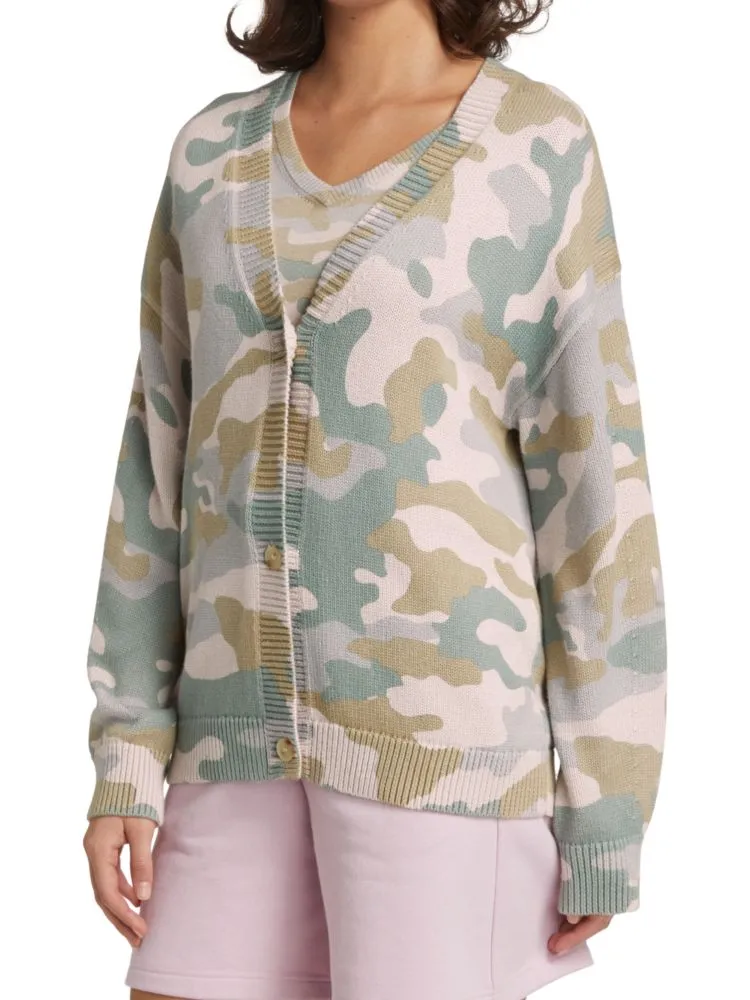 Atm Anthony Thomas Melillo Cotton Cashmere Blend Camouflage Cardigan color Cockatoo Camo Multi