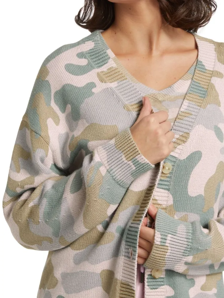 Atm Anthony Thomas Melillo Cotton Cashmere Blend Camouflage Cardigan color Cockatoo Camo Multi