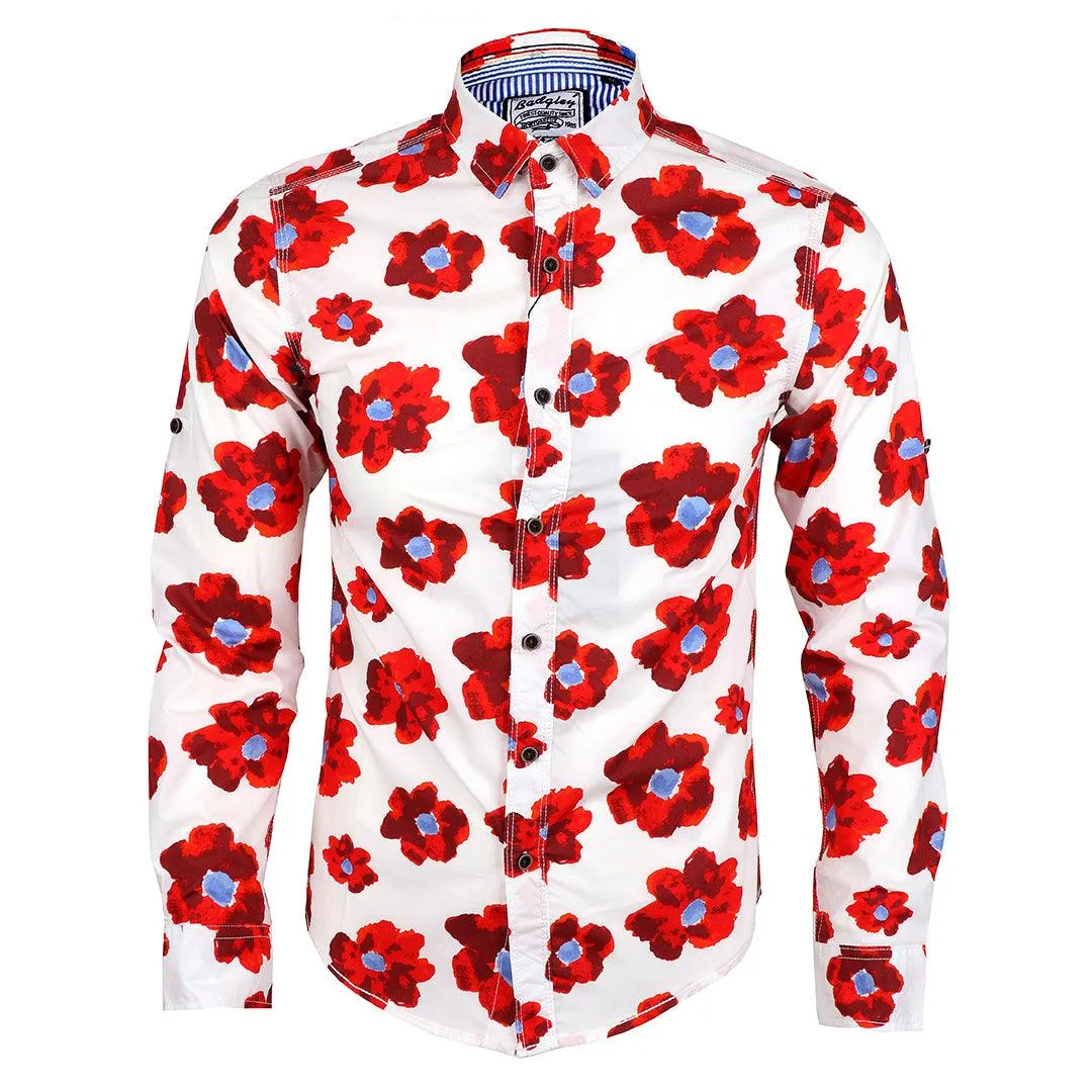 Badgley Men's Classic Flowered Designed LongSleeve Shirt