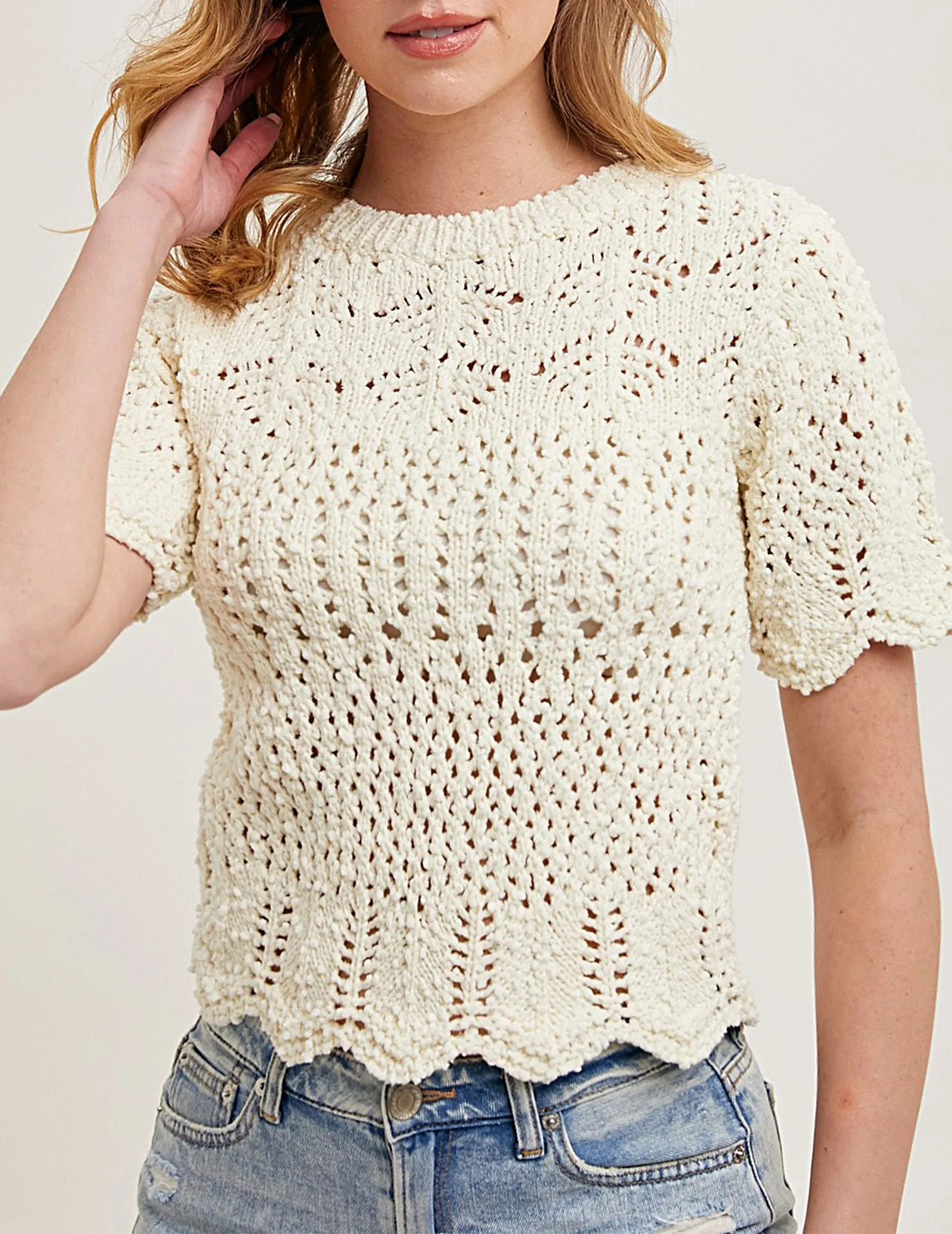 Beatrix Ivory Open Knit Cotton Sweater