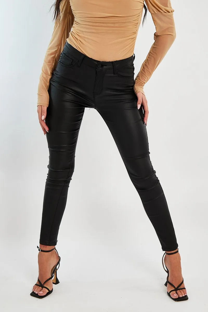 Black Coated Back Zip Skinny Jeans - Kelly