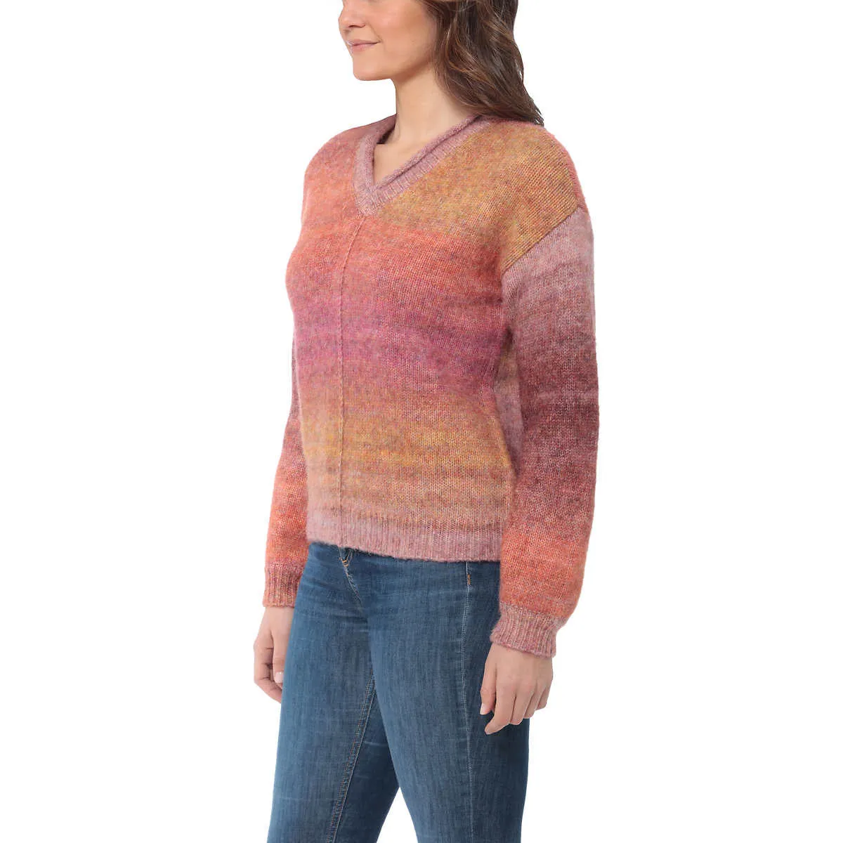 Briggs Women's Plus Cozy V-Neck Ombre Space Dye Soft Knit Sweater