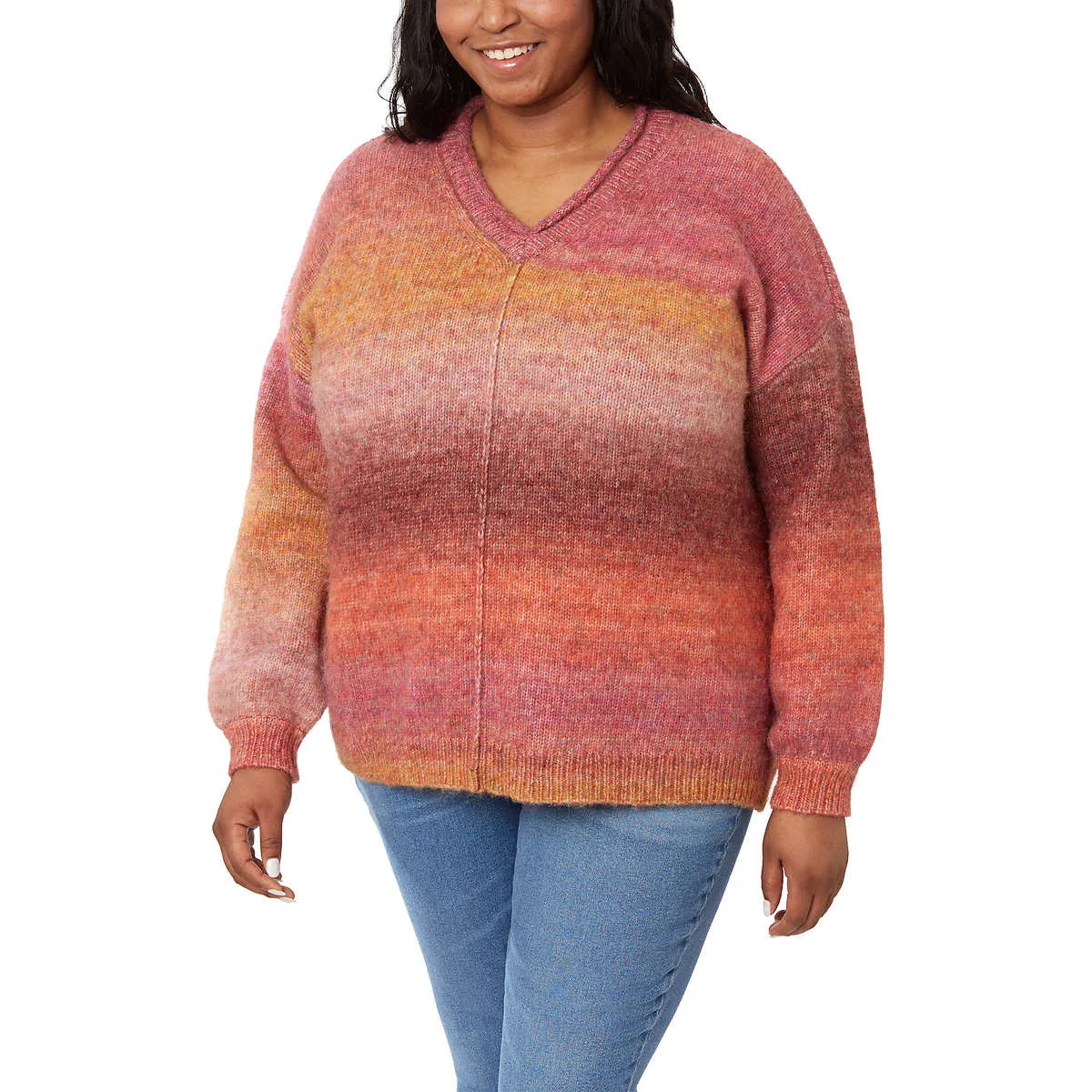 Briggs Women's Plus Cozy V-Neck Ombre Space Dye Soft Knit Sweater