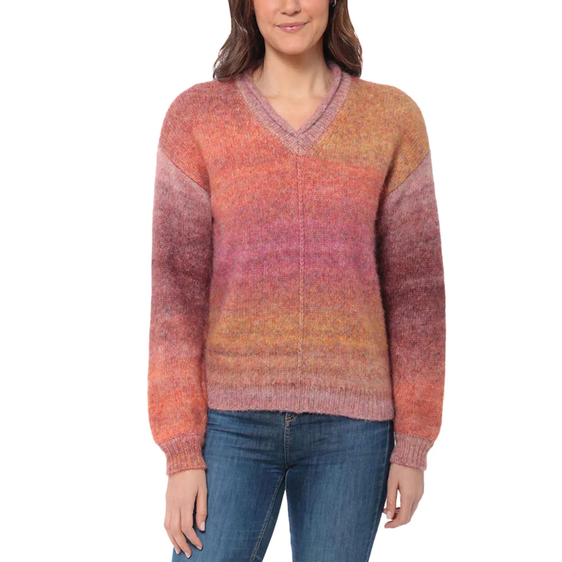 Briggs Women's Plus Cozy V-Neck Ombre Space Dye Soft Knit Sweater