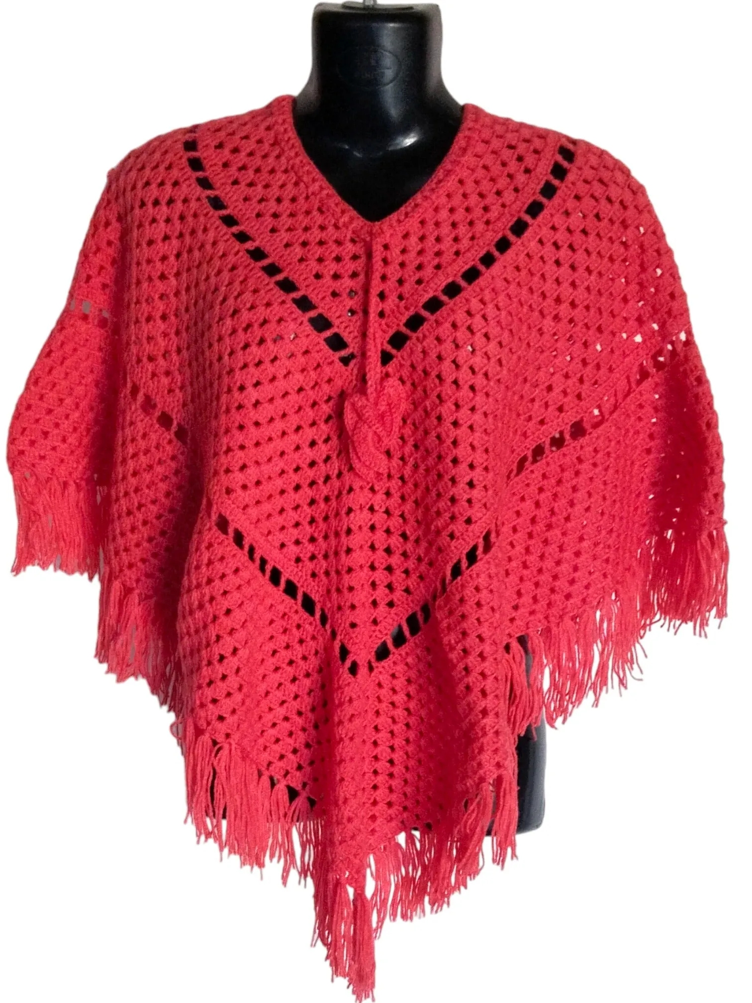 Cerise Woolen Beautiful Color Graminarts Hamdmade Free Size Poncho For Girls/Women