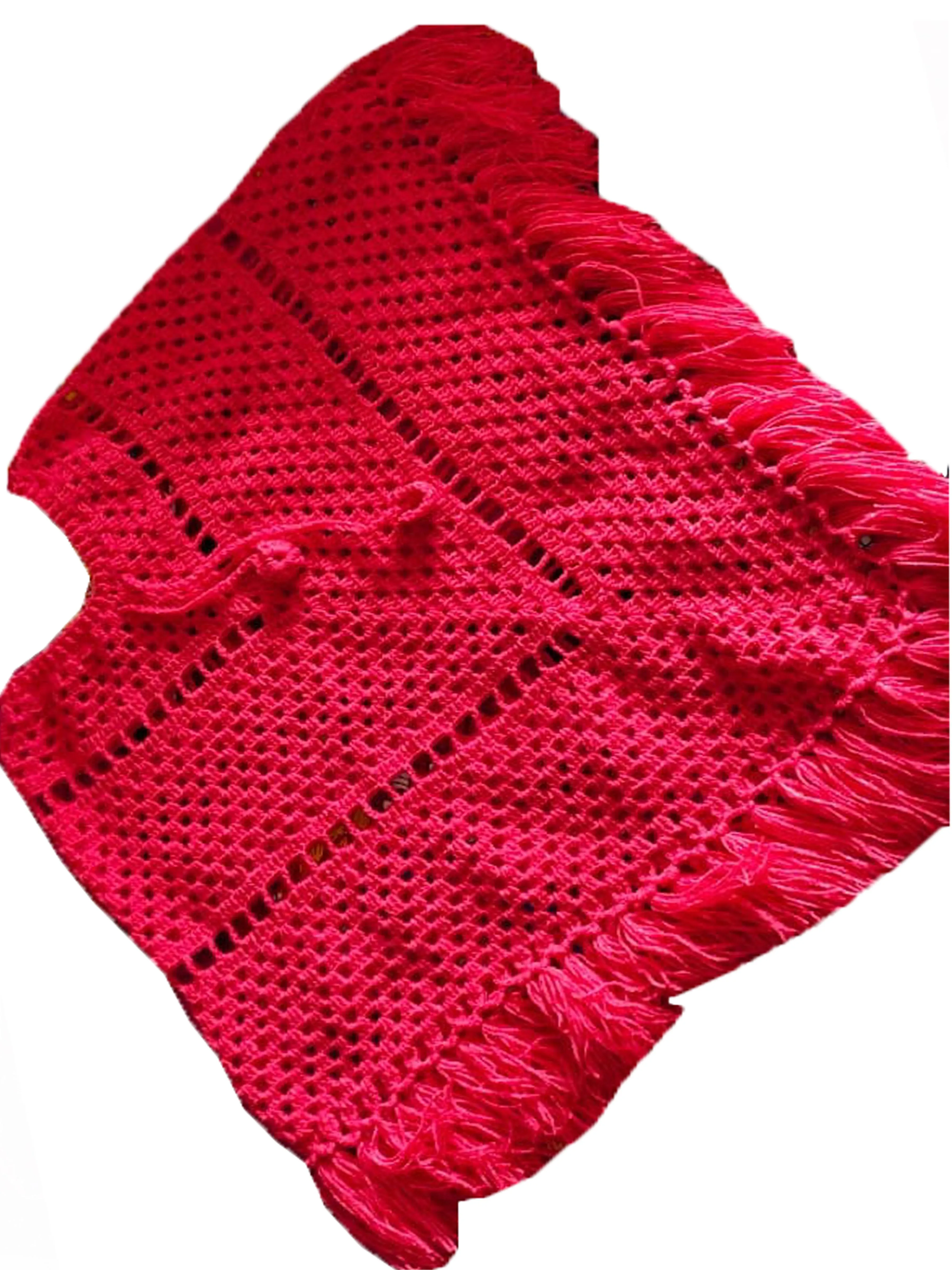 Cerise Woolen Beautiful Color Graminarts Hamdmade Free Size Poncho For Girls/Women