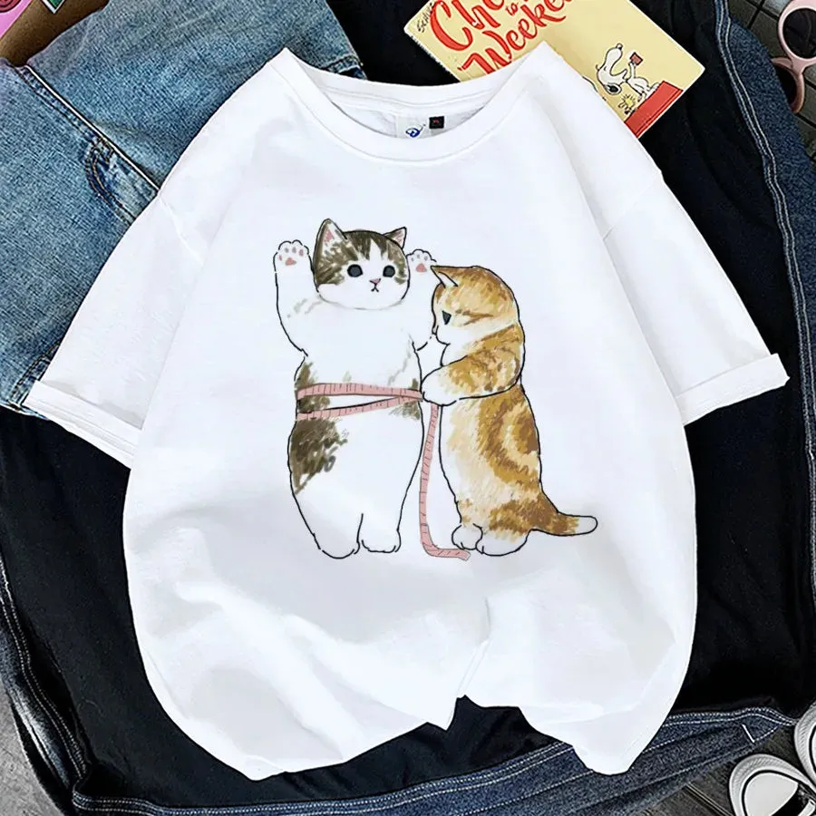 Charming Cat Print T-Shirts