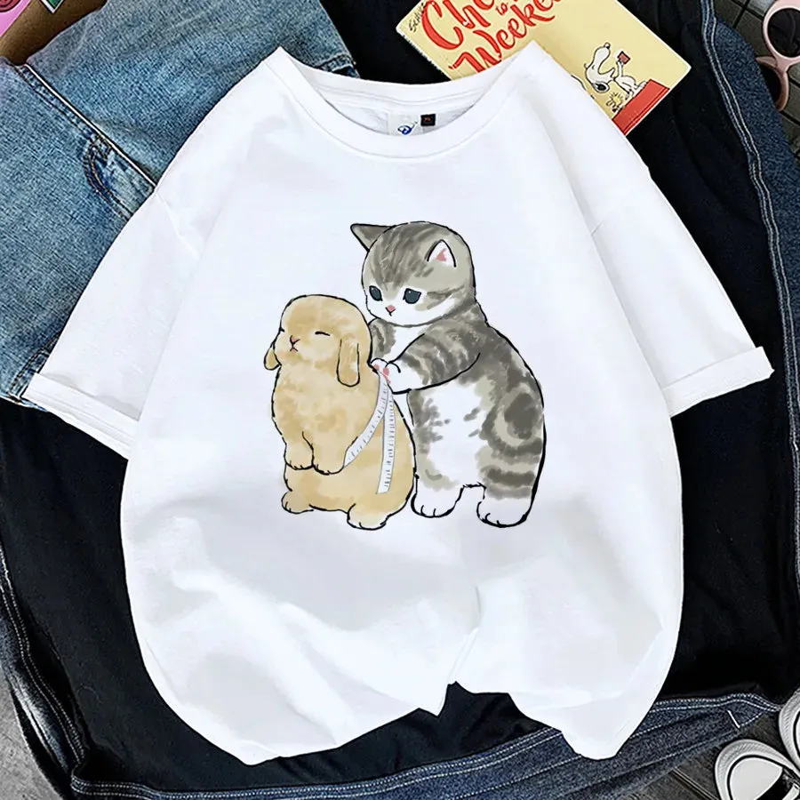 Charming Cat Print T-Shirts