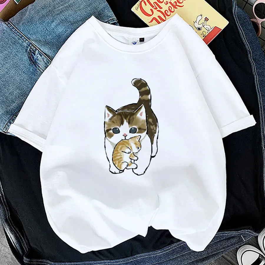 Charming Cat Print T-Shirts