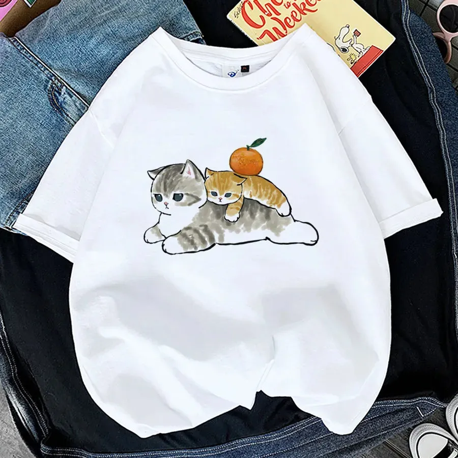 Charming Cat Print T-Shirts