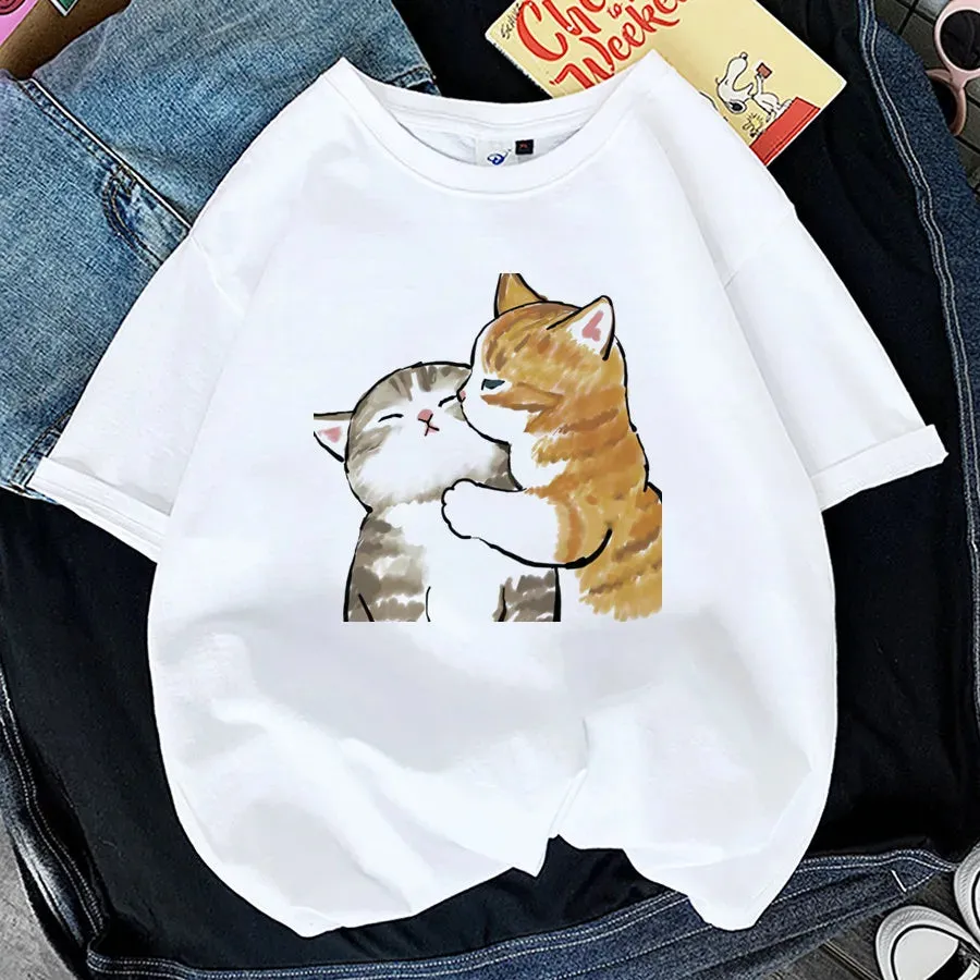 Charming Cat Print T-Shirts