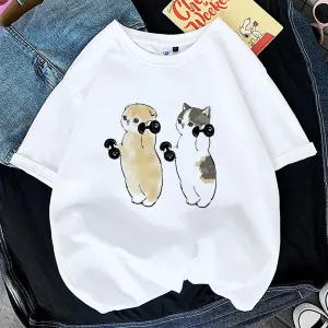 Charming Cat Print T-Shirts