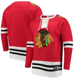 Chicago Blackhawks Fanatics Red Lace Up Fleece Hockey Jersey Sweatshirt