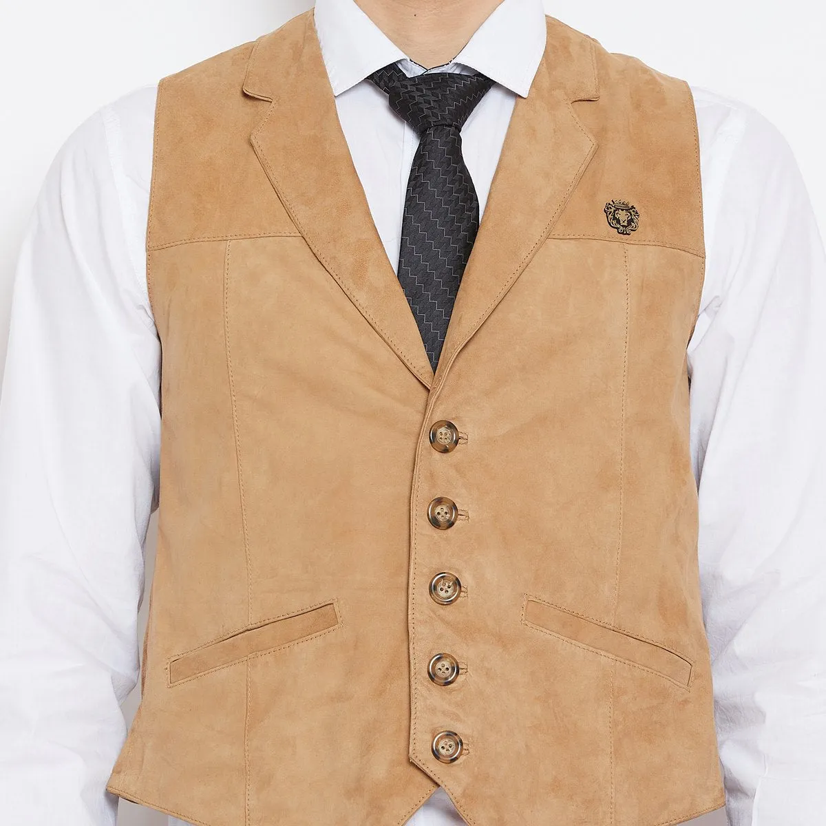 Cowboy Look Vest in Camel Suede Leather