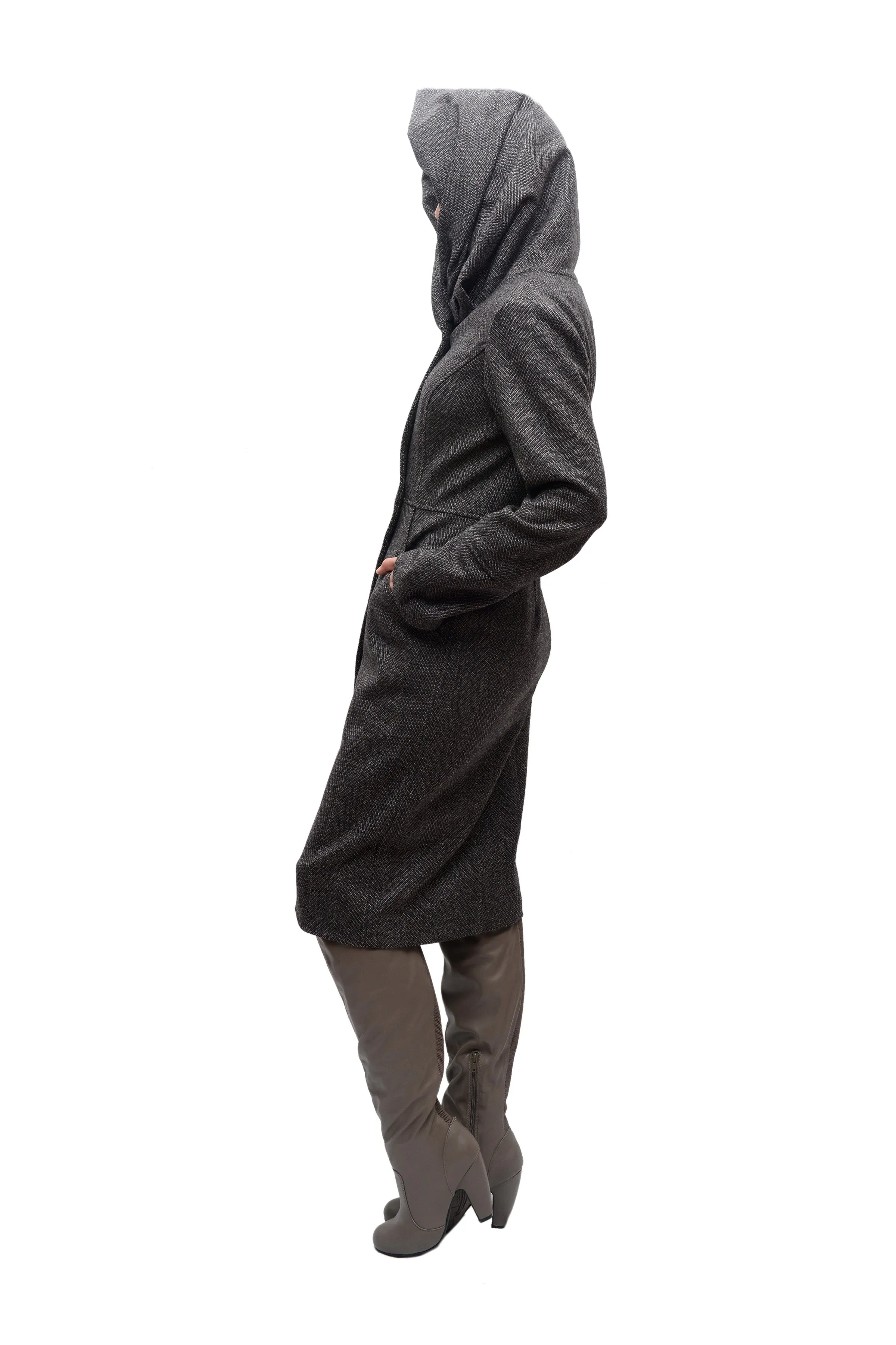 Cowl/Hood Zip Coat/Charcoal