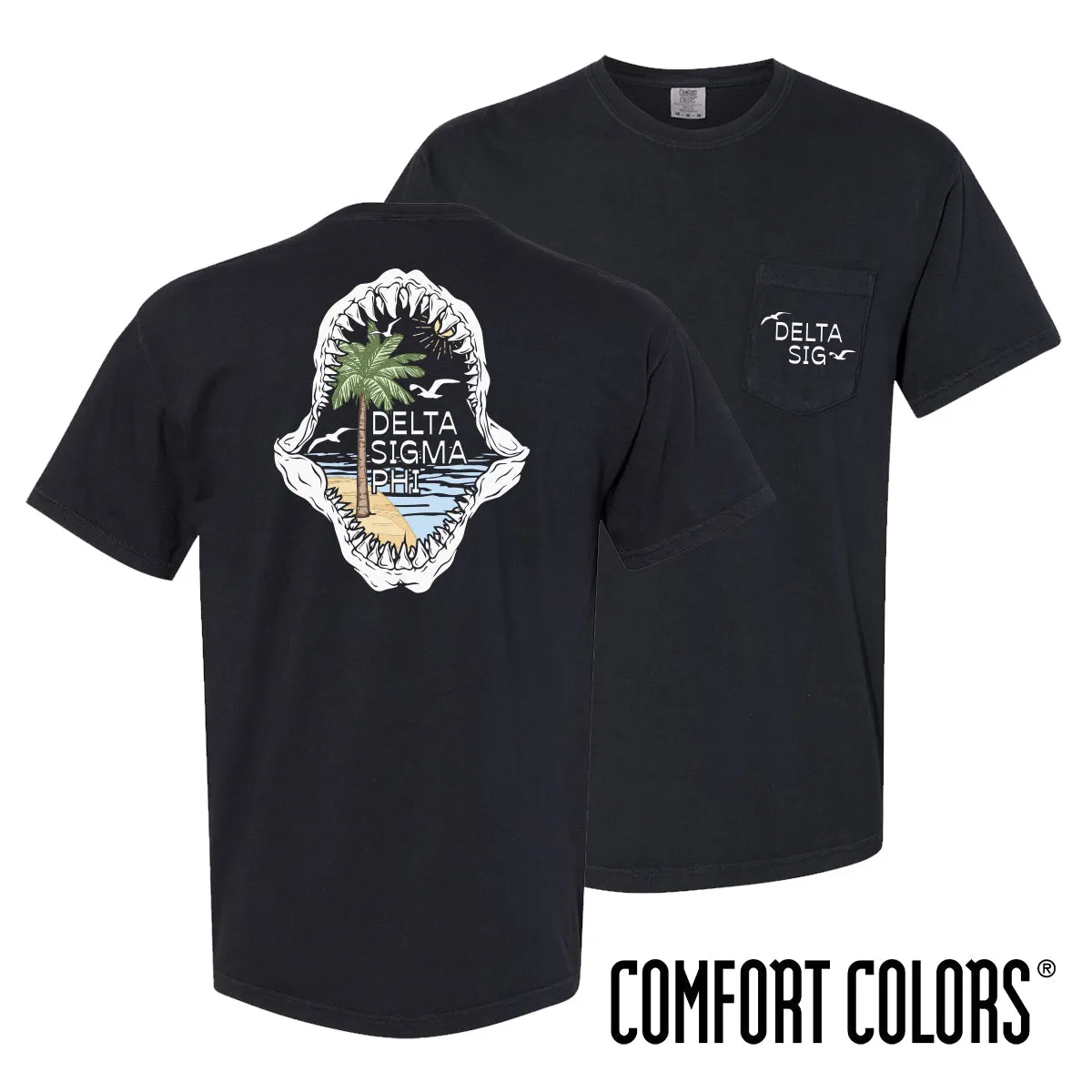 Delta Sig Comfort Colors Shark Bite Black Short Sleeve Pocket Tee