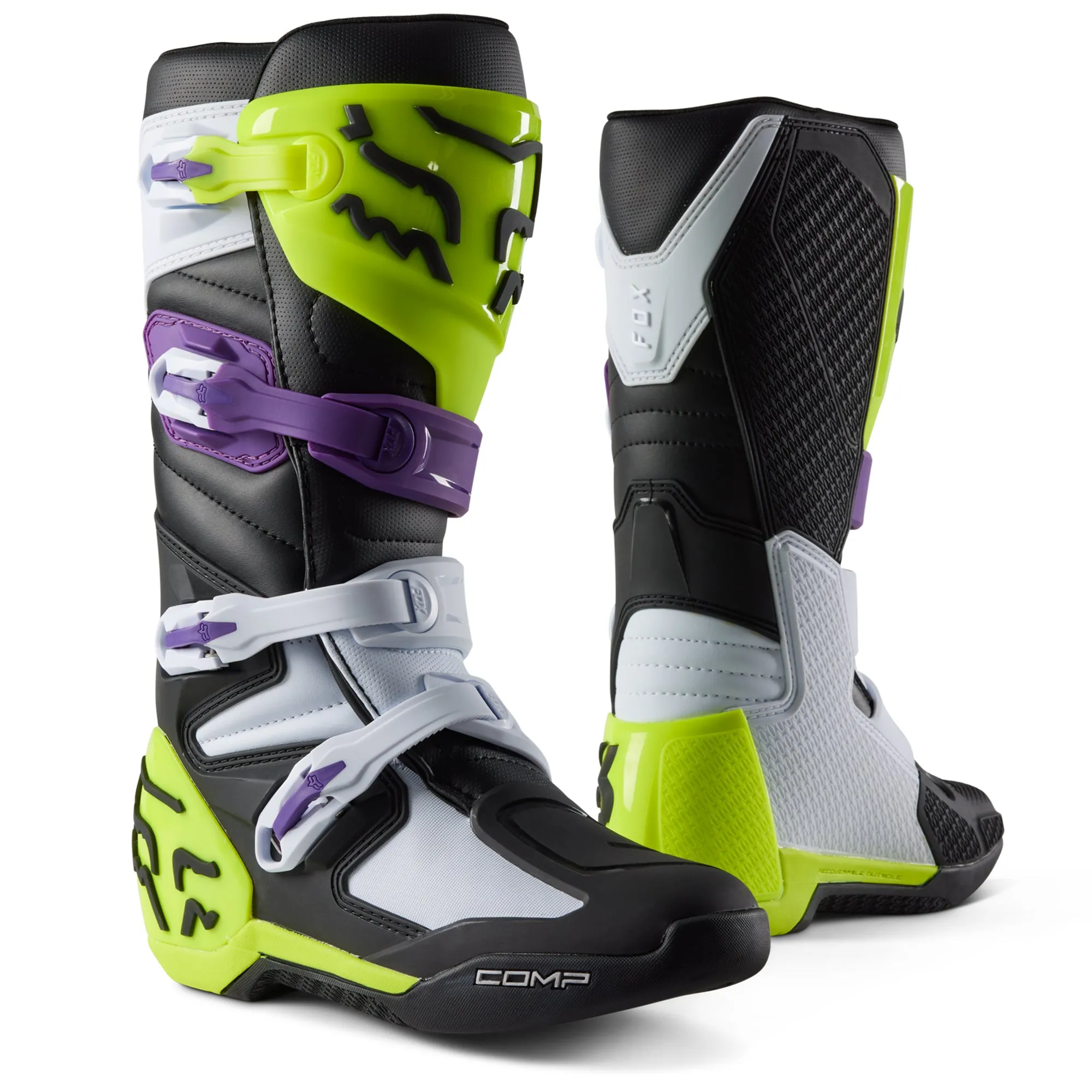 Fox Racing  Comp Motocross Boots Positac TPU Plating Buckle Closure Ultraviolet