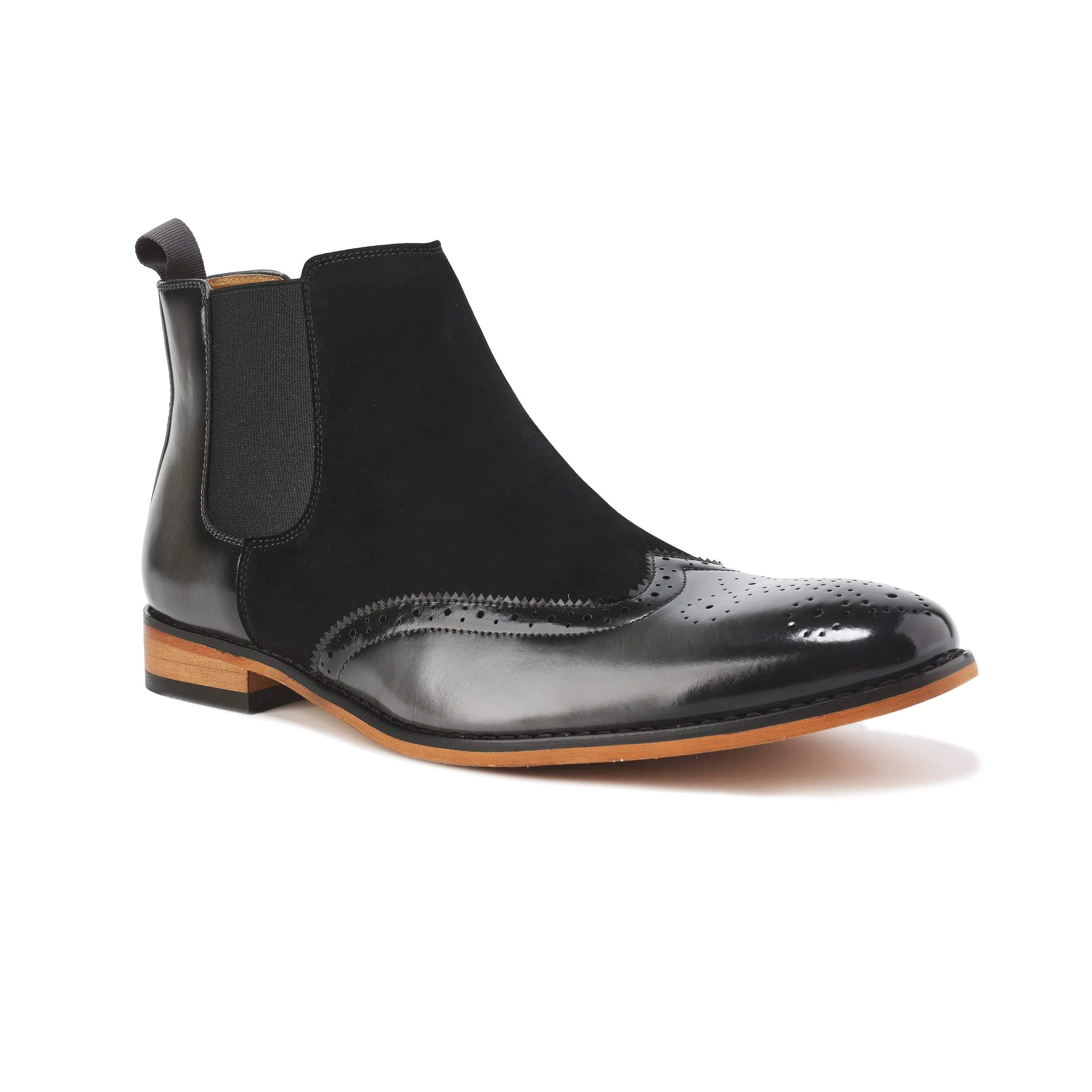 Gino Vitale Men's Wingtip Brogue Two-Tone Chelsea Boots