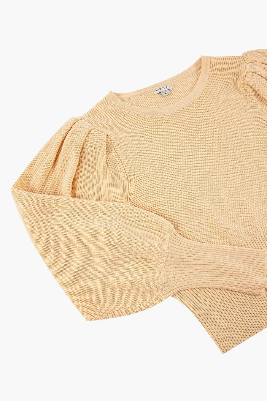 Habitual Kids Puff Sleeve Girls Sweater - Khaki