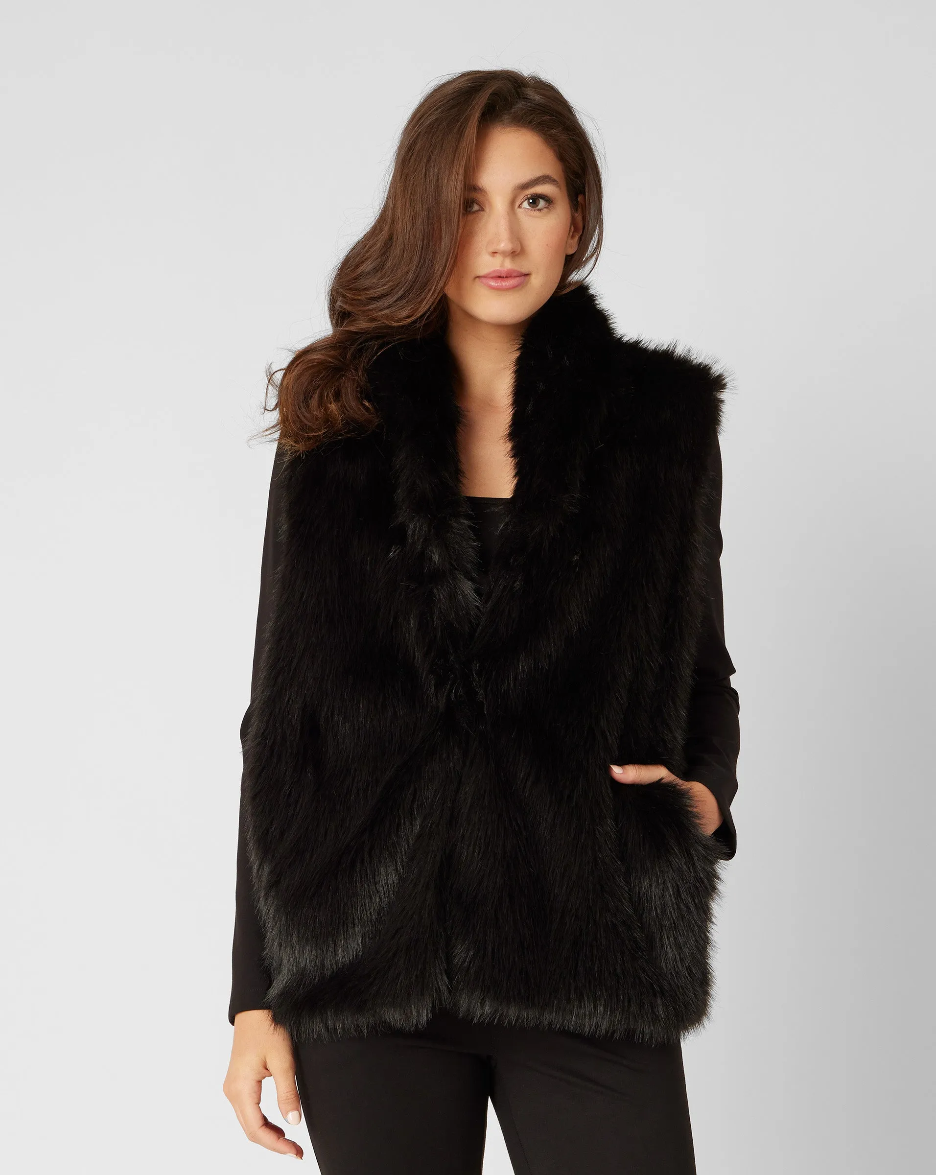 Hematite Stand Collar Faux Fur Vest