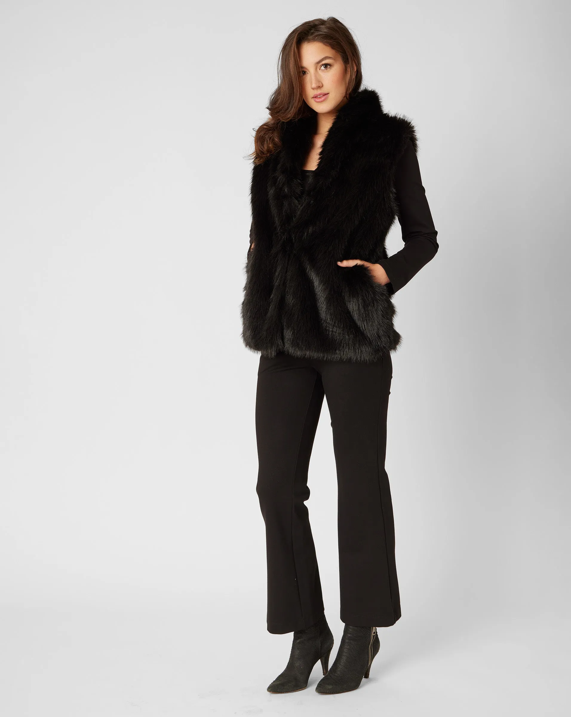 Hematite Stand Collar Faux Fur Vest