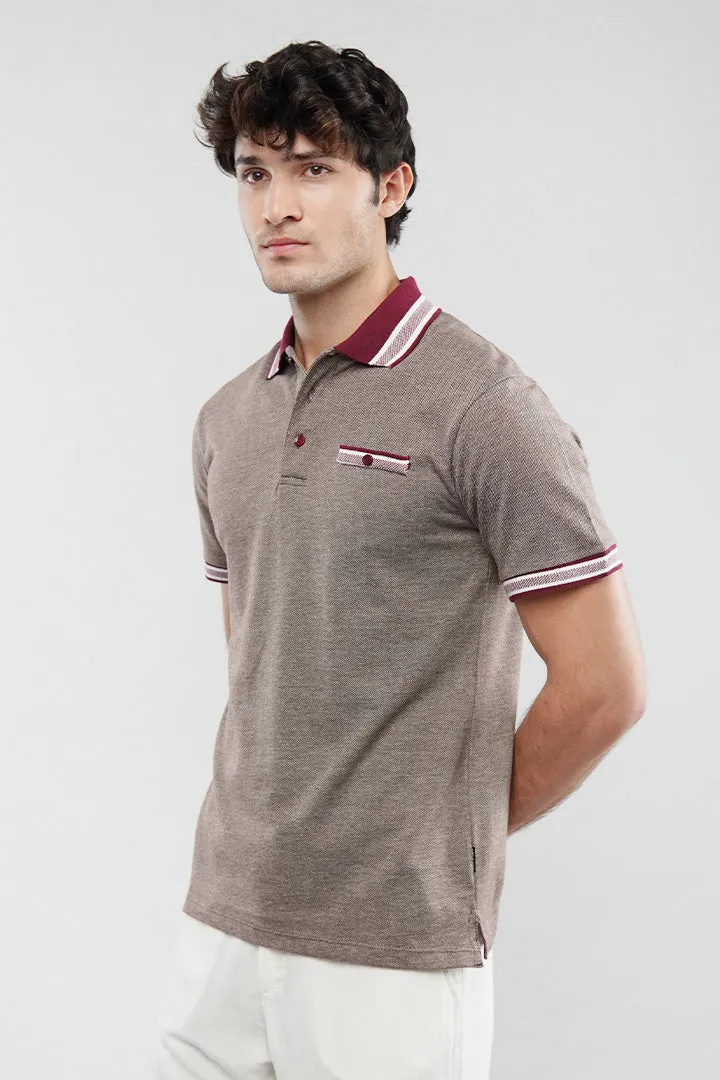 Herringbone Polo Shirt - Brown