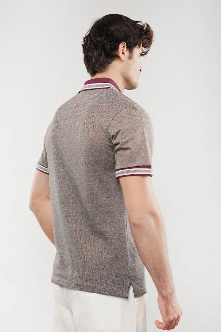 Herringbone Polo Shirt - Brown