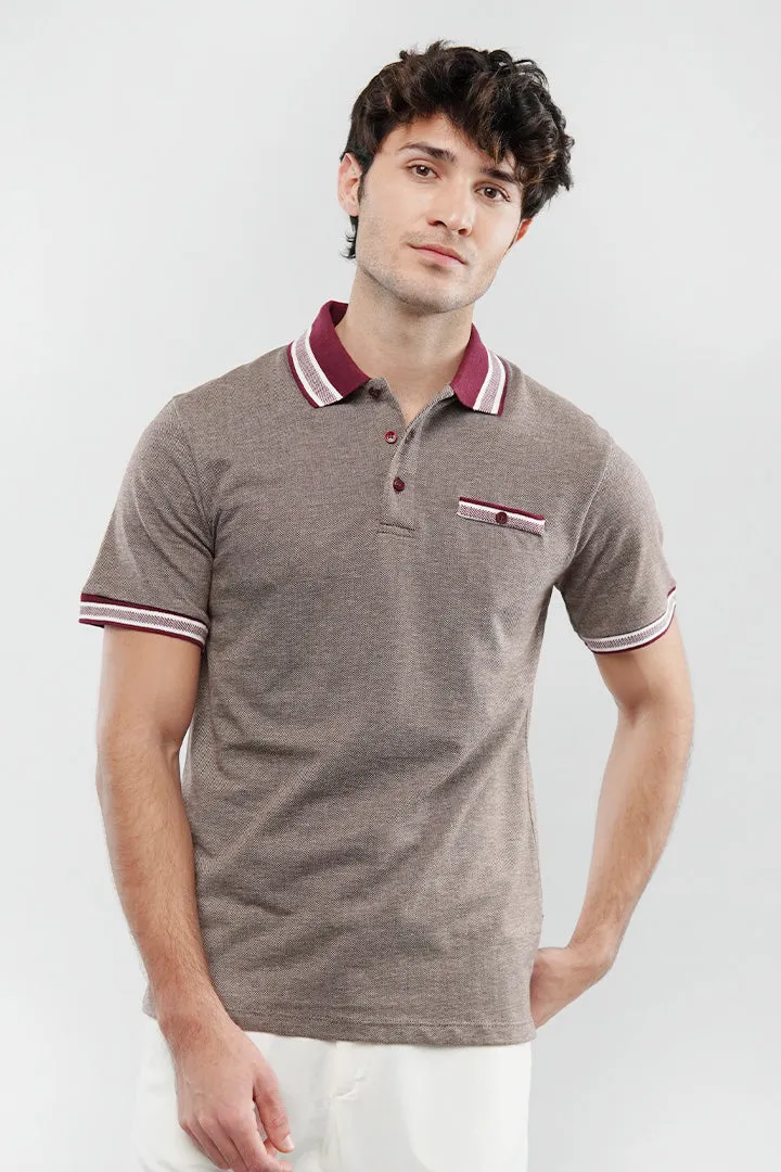 Herringbone Polo Shirt - Brown