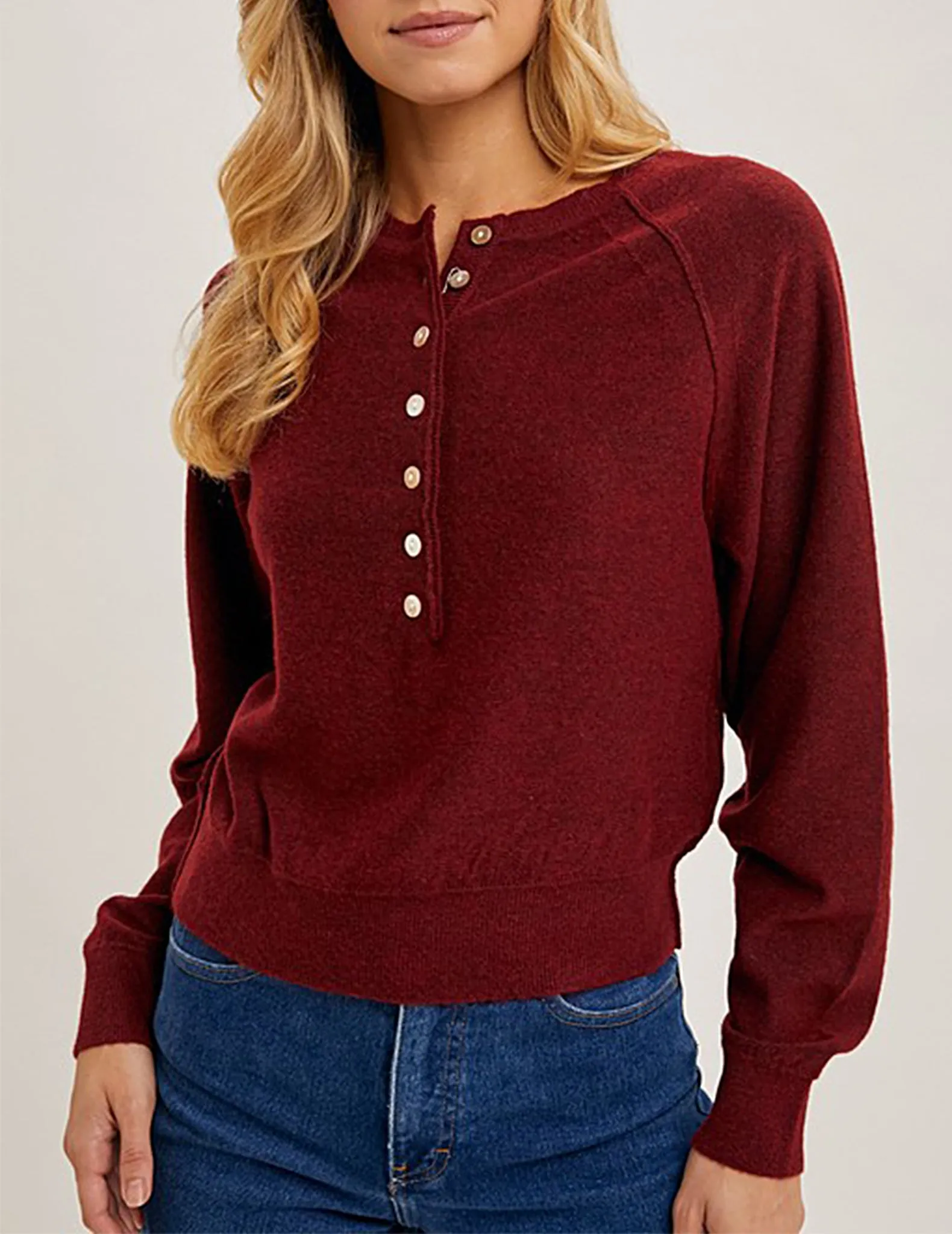 Karli Buttoned Raglan Sleeve Sweater