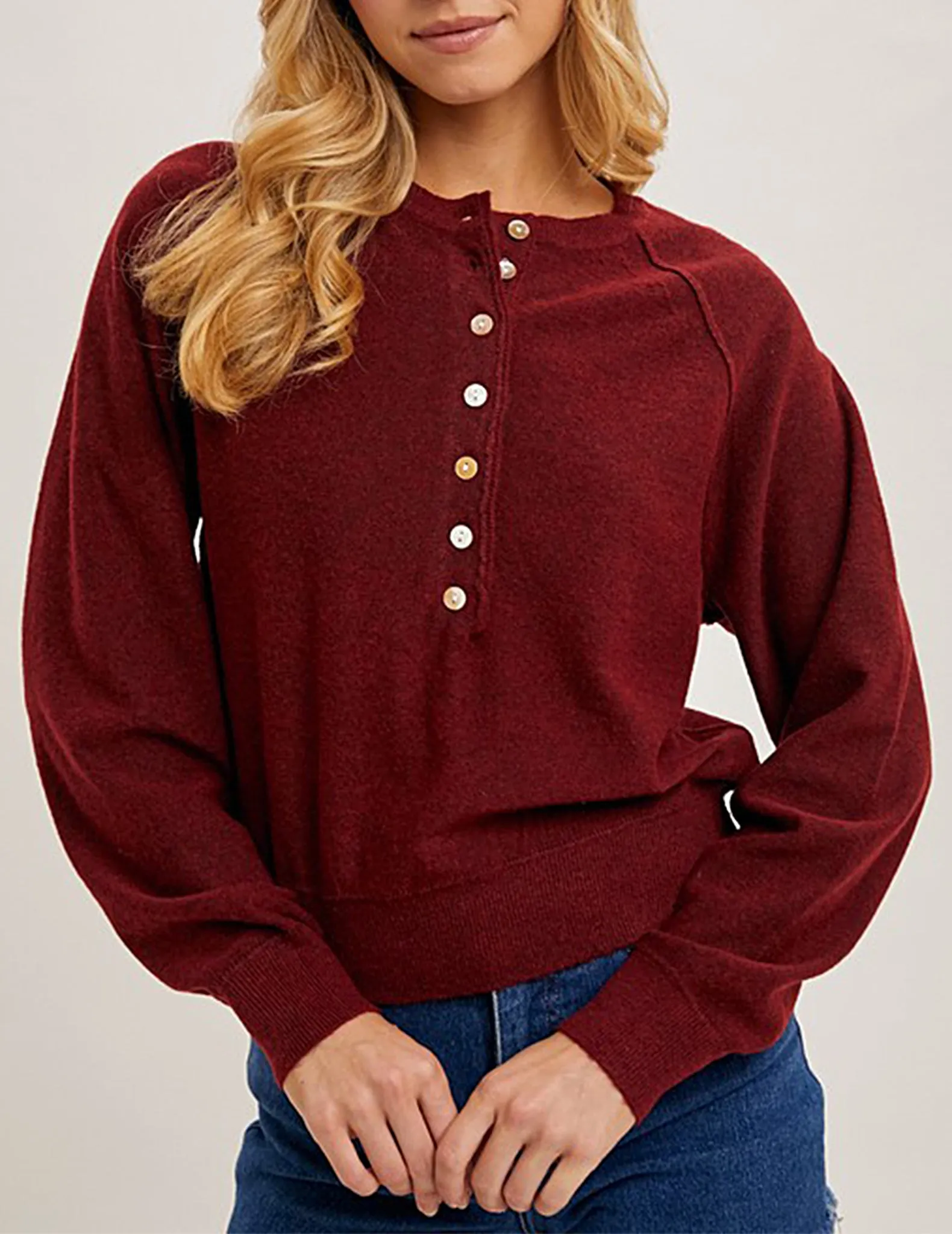 Karli Buttoned Raglan Sleeve Sweater