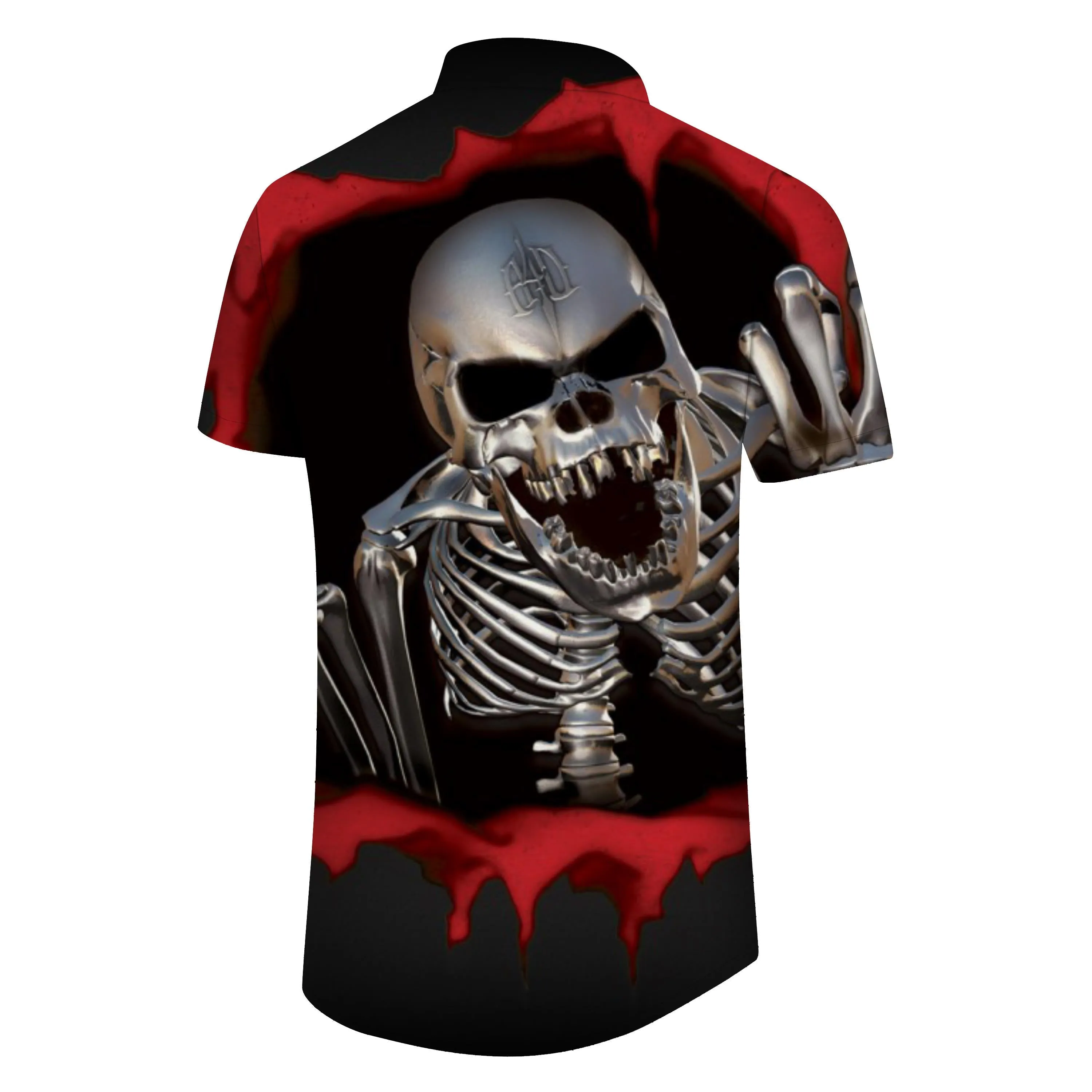 Loose Hawaiian men's button personality 3D print black hell skull king shirt short sleeve clothing