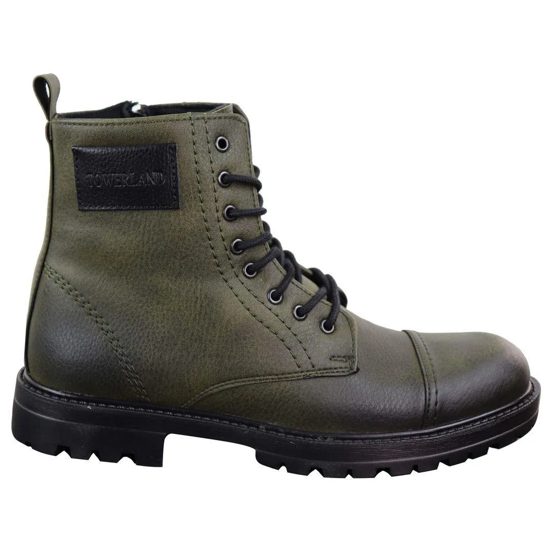 Mens Ankle Boots Military Army Laced Zip Casual Combat Vintage Classic Leather