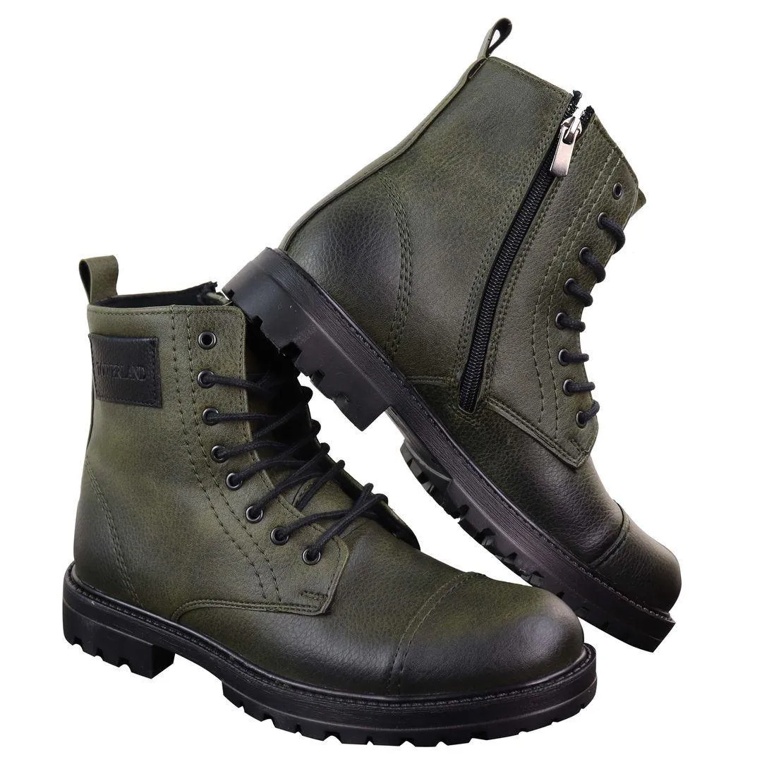 Mens Ankle Boots Military Army Laced Zip Casual Combat Vintage Classic Leather