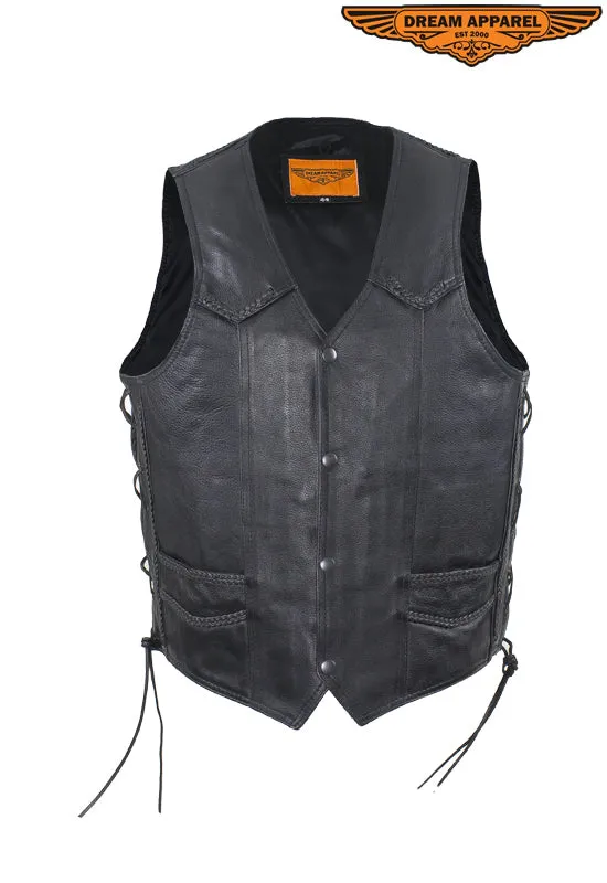 Mens Braided Leather Motorcycle Vest