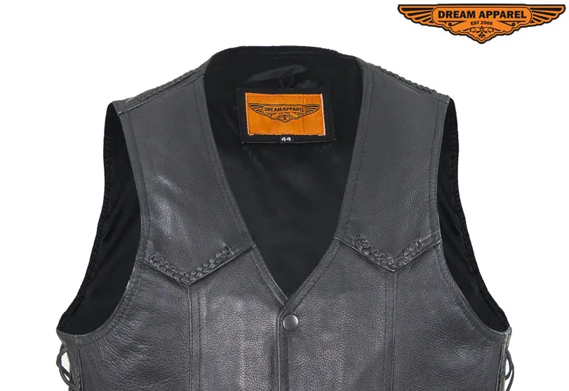 Mens Braided Leather Motorcycle Vest