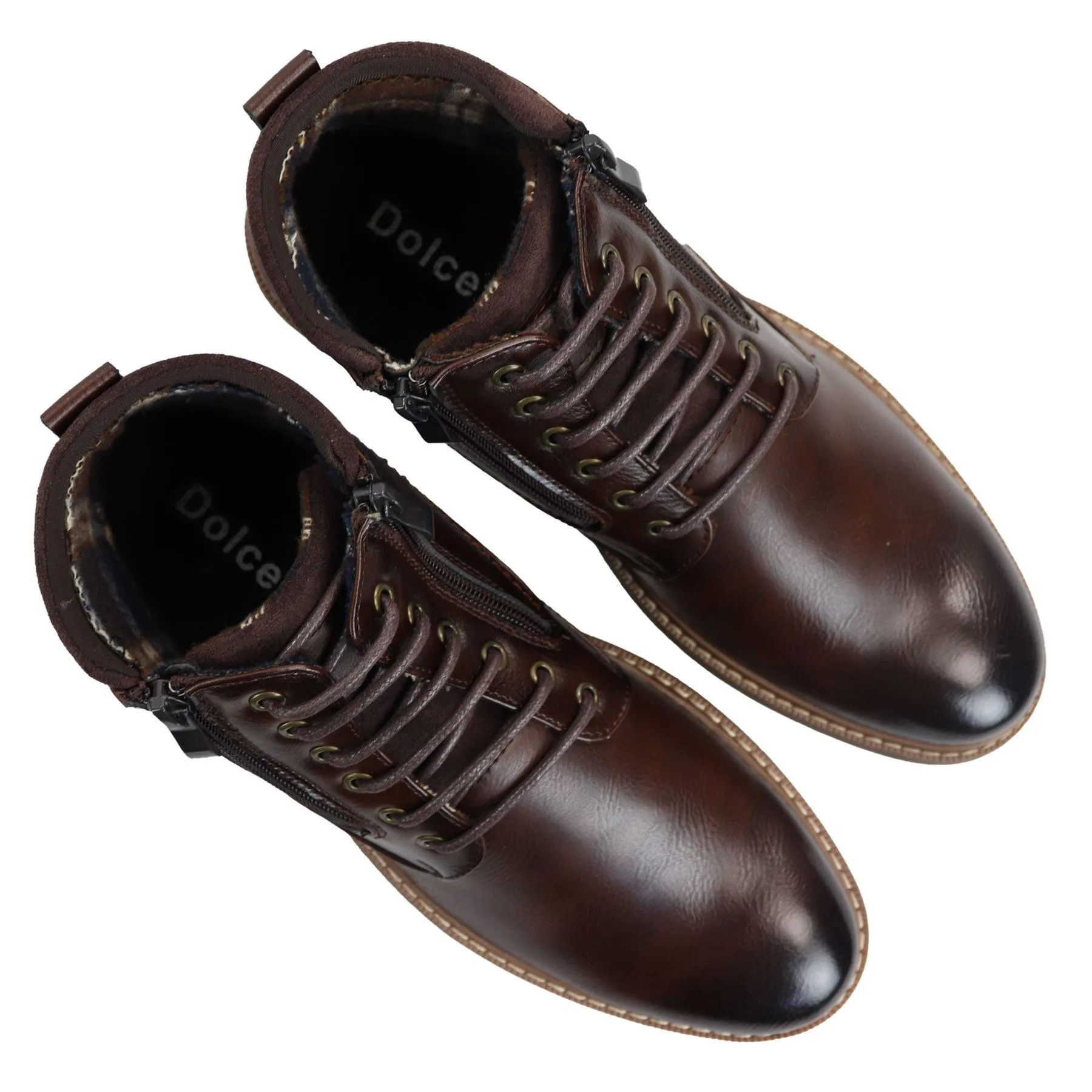 Men's Lace Up Ankle Boots Combat Biker Shoes Black Brown