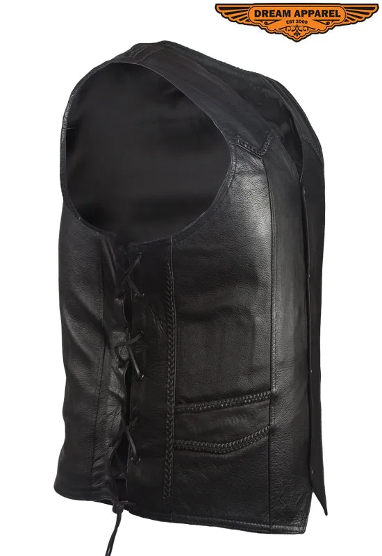 Men's Leather Vest With Braid