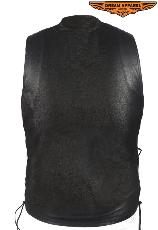 Men's Leather Vest With Braid