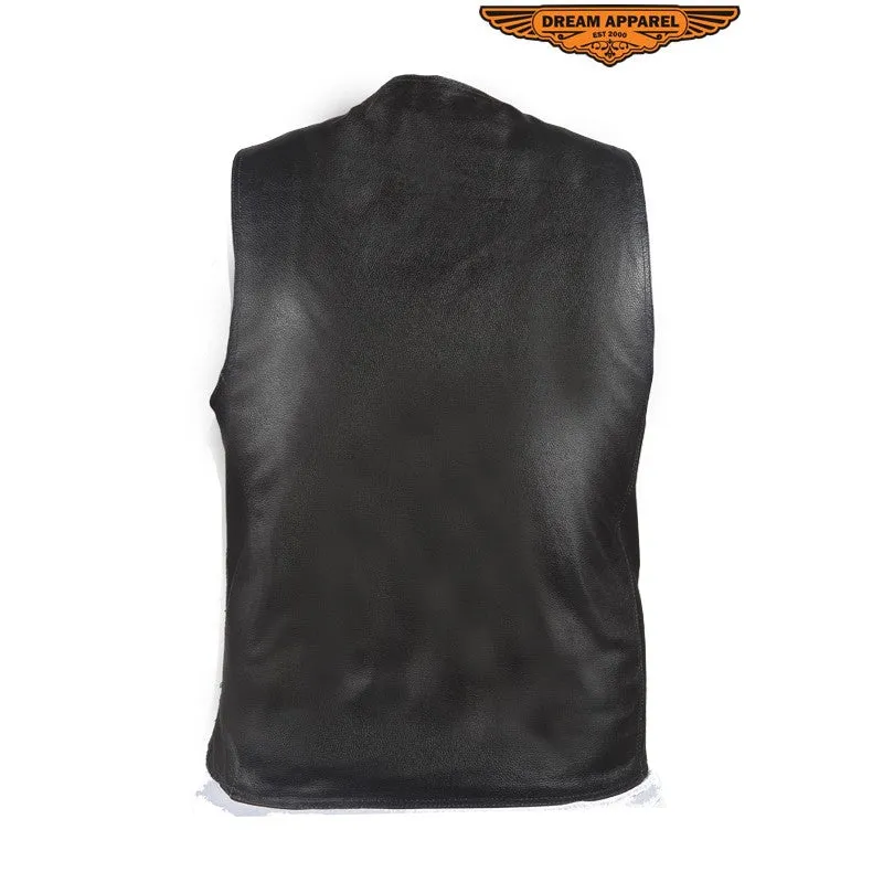 Mens Plain Biker Black Leather Vest