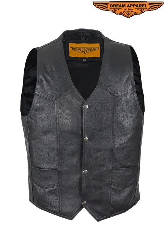 Mens Plain Black Leather Vest with Conceal Carry Gun Pockets