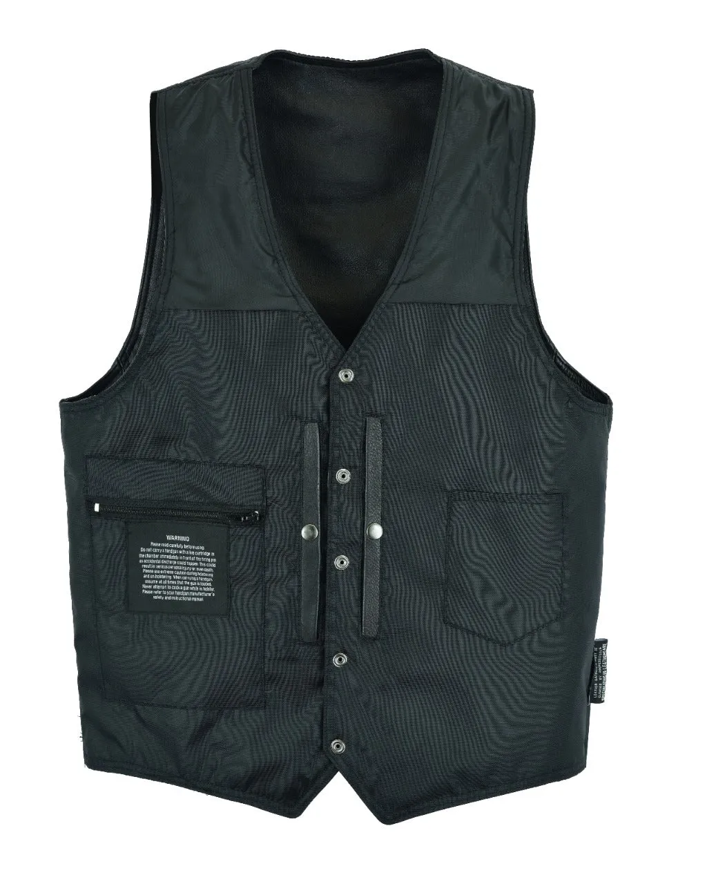 Mens Plain Black Leather Vest with Conceal Carry Gun Pockets