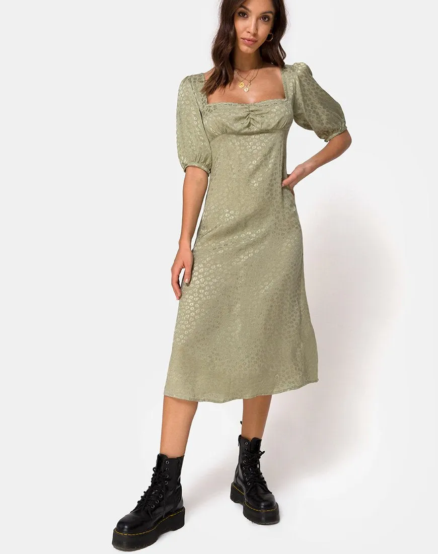 Millo Midi Dress in Satin Ditsy Rose Sage