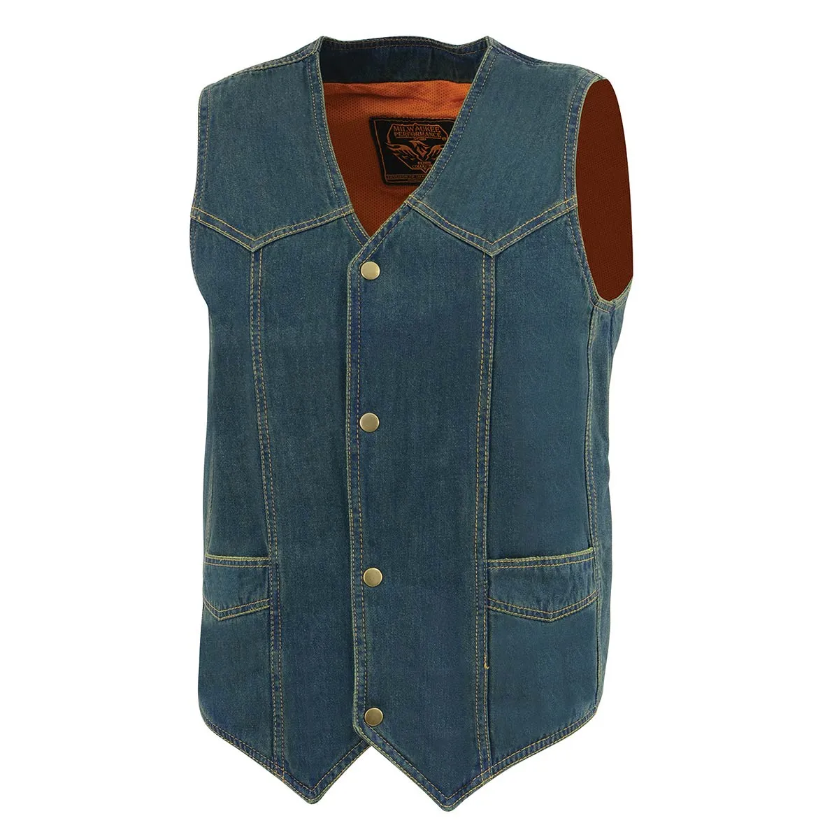 Milwaukee Leather DM1310 Men's Classic Blue Denim Western Style Cowboy Biker Vest w/ Snap Button Closure