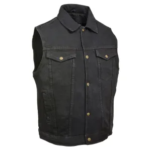 Milwaukee Leather DM1331 Men's Black Denim Motorcycle Biker Riders Vest with Shirt Style Collar