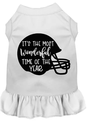 Most Wonderful Time Of The Year (football) Screen Print Dog Dress White Sm