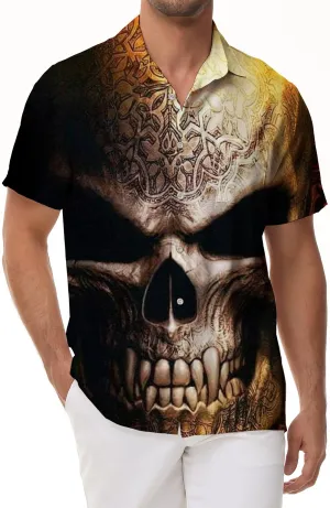 New men's casual Hawaiian button shirt 3D print abstract crazy skull shirt short sleeve