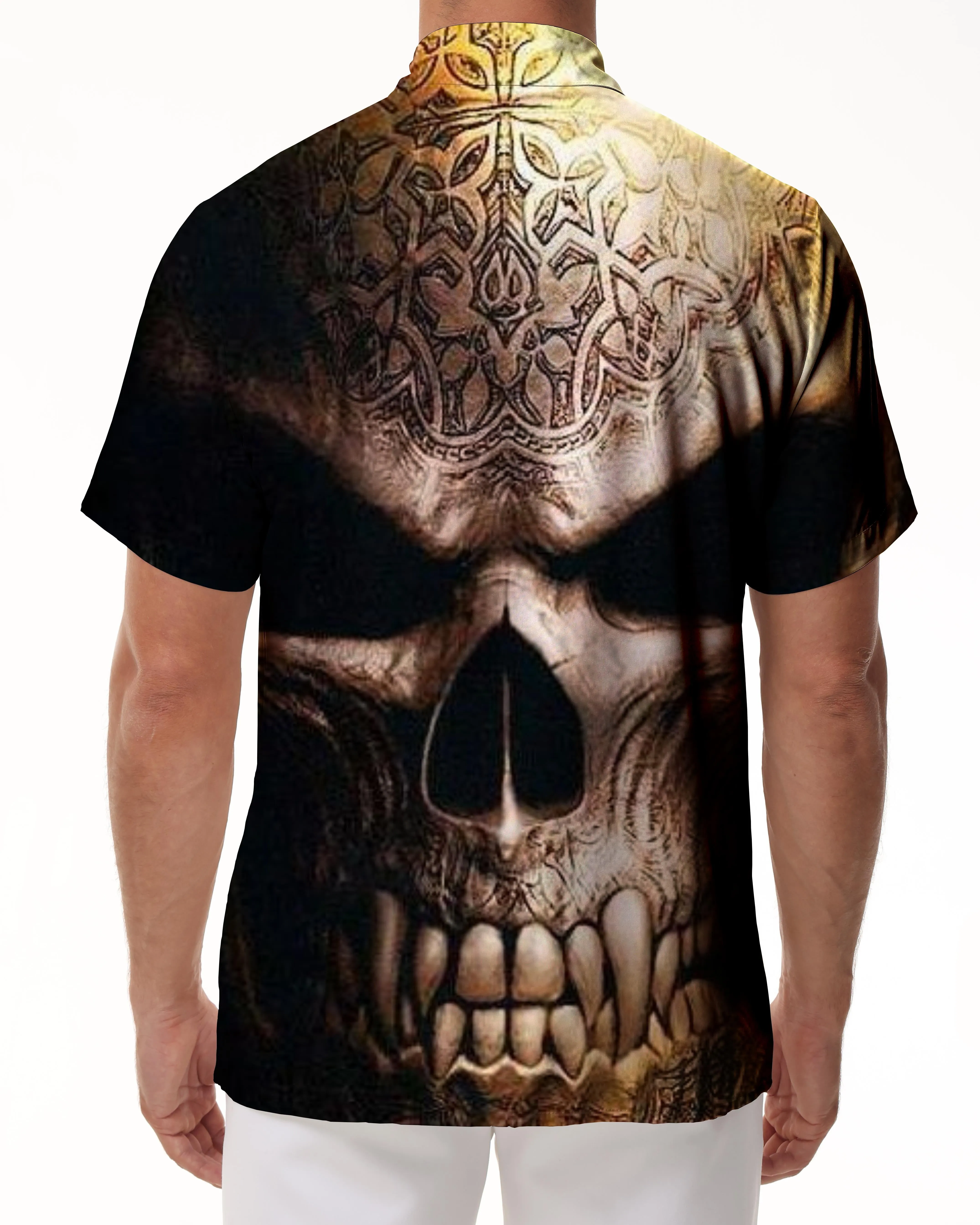 New men's casual Hawaiian button shirt 3D print abstract crazy skull shirt short sleeve